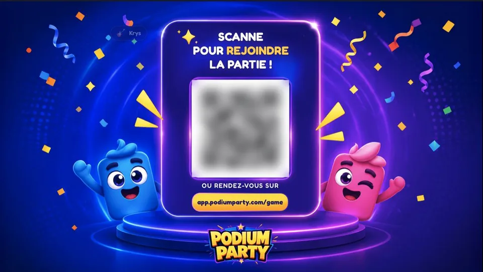 L’écran d’accueil de la salle avec le QR code à scanner