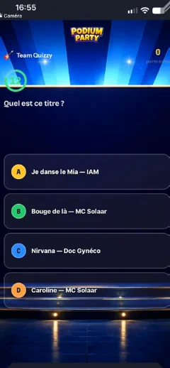 Les quatre propositions du blind test sur le téléphone d’un joueur
